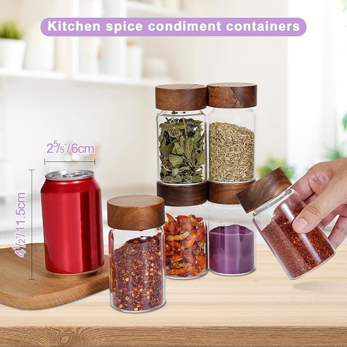 6 oz Glass Spice Jars Herb Seasoning Containers Small Glass mason Jars with Wooden Airtight Lids Food Storage Canister for Sugar Ground Kitchen Pantry Tea Coffee Bean Cookies Salt (6oz(177ml)*6 pack)