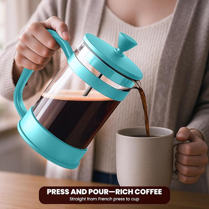 Utopia Kitchen Borosilicate Glass French Press Coffee Maker 34 Oz, Aqua | Heat-Resistant Cafetiere & Tea Maker, Thickened Glass Coffee Press for Travel and Camping