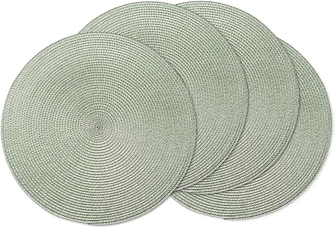 AHHFSMEI Round Placemats Set of 4 Heat Resistant Washable Non-Slip Woven Braided Table Mats for Dining Table Kitchen & Home Decor (Sage Green,4)