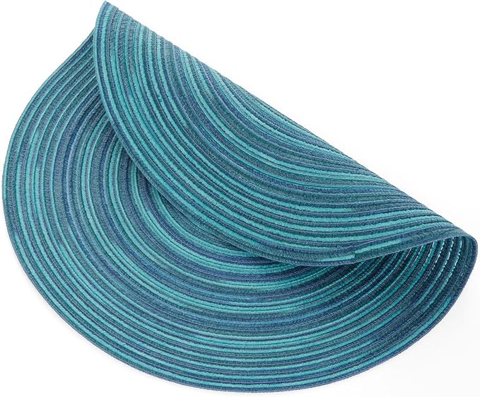 SHACOS 15 inch Round Placemats Set of 4 Variegated Multicolor Place Mats Cotton Polyester Braided Non Slip Washable Heat Resistant Table Mats for Home Wedding Dinner Party Table Decor, Rainbow Teal