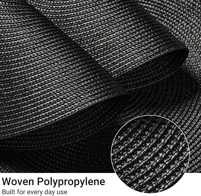 FunWheat Round Braided Placemats Set of 8 Place Mats for Dining Table Woven Washable Non-Slip Table Mats 15 Inch(Black,8pcs)