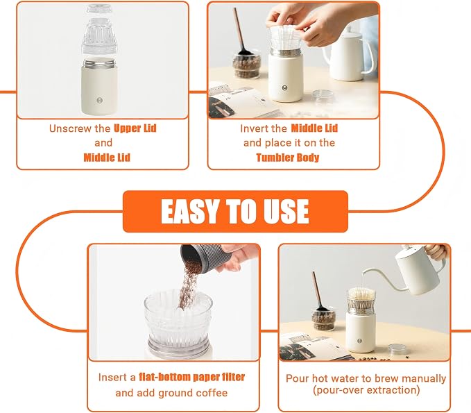 TIMEMORE Portable Coffee Maker Pour-Over Coffee Dripper Travel Coffee Cup | 10 Oz Manual Brewer for Home and Outdoors - Ceramic-Coated Stainless Steel Tumbler Capacity