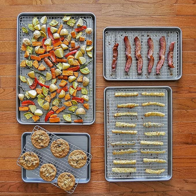 USA Pan Bakeware Half Sheet Baking Pan and Bakeable Nonstick and Cooling Rack Set, Metal