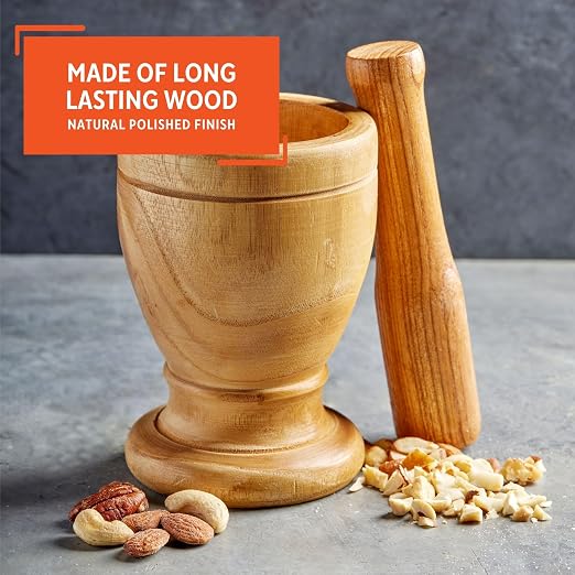 IMUSA USA LIS-005W Jumbo Mortar with Pestle, Wood | Versatile for Garlic and More