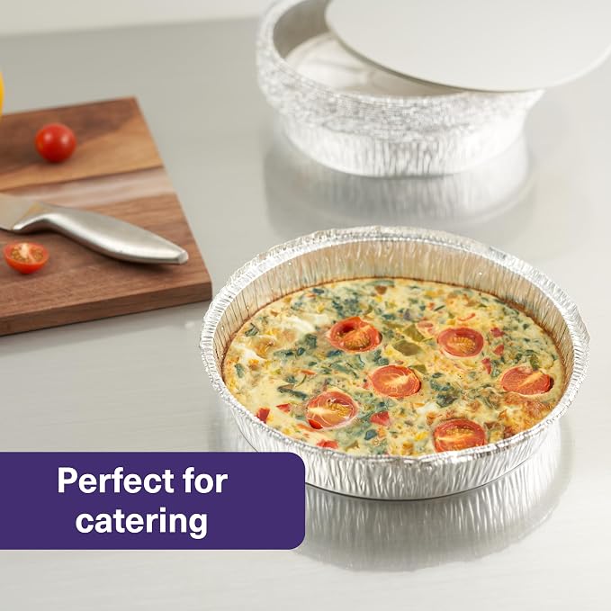 MATANA 40 Pack 9 Inch Round Aluminum Foil Pie Pans with Lids, Pie Tins Disposable for Cinnamon Rolls, Baking Tarts & Cakes, Pie Pan For Cooking, Storage, Roasting & Reheating