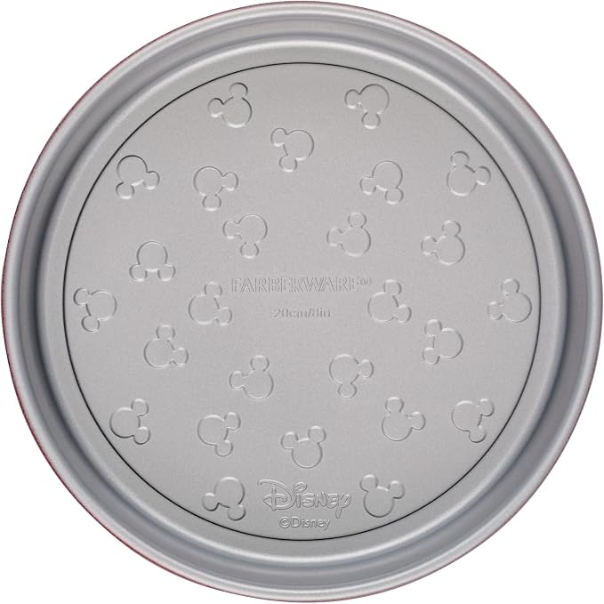 Farberware Disney Bake with Mickey Mouse Nonstick Baking Pan/Cake Pan, 8 Inch Round Non Stick Bakeware Pan - Red and Gray