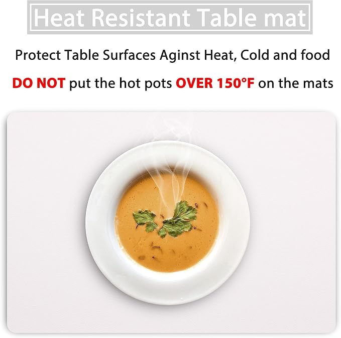 Wipeable Placemats Leather Table Mats Waterproof Heat-Resistant Easy to Clean for Dining Table Set Kitchen Table (6, White)