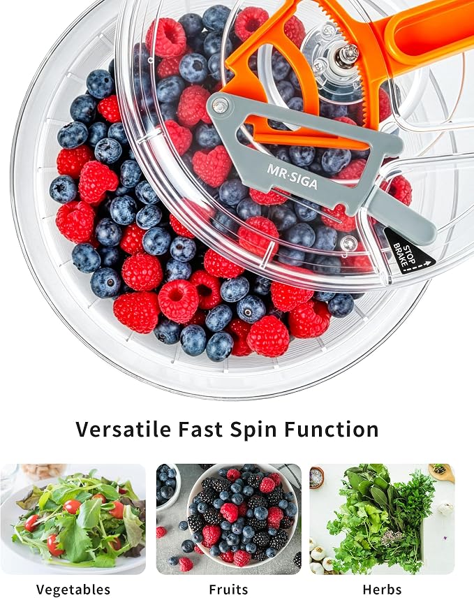 MR.SIGA Large Salad Spinner Dryer, Vegetable Lettuce Spinner | Large 6.87 quart capacity, salad spinner and dryer for washing and spinning, ideal for draining greens, fruits, veggies