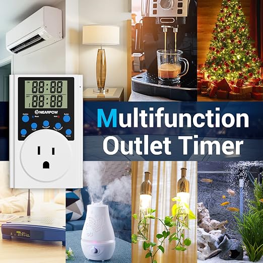 NEARPOW Programmable Digital Timer Outlet, Infinite Cycle, for Electrical | 15A/1800W Heavy Duty, Indoor Multiple Daily Timers, Customized Countdown Alarm, Energy-Saving, Child Lock Protection, 3-Prong