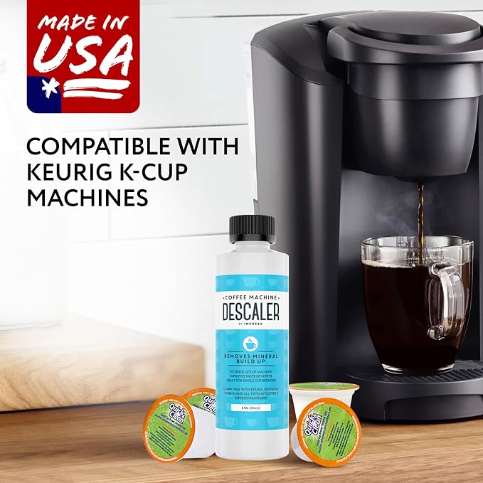IMPRESA Coffee Machine Descaler & Cleaning Bundle - Compatible with Keurig K-Duo & K-Cup Brewers - 8 Oz Descaling Solution & 4 Maintenance Pods - Coffee Machine Cleaning & Pot Care Kit
