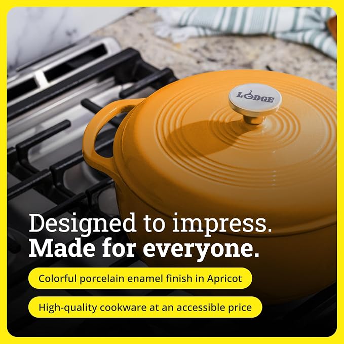 Lodge Essential Enamel Cast Iron Dutch Oven with Lid 7.5 Quart - Oven-Safe Enamel Cookware up to 500° F - Heat-Retaining Braising & Roasting Pot - Non-Toxic Cookware - Apricot