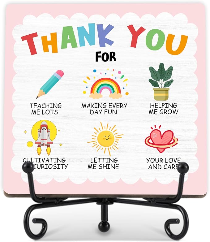 Teacher Appreciation Gifts for Women Men - 5" Wooden Plaque Sign for Mentor Teacher Christmas Birthday Gifts, Teacher's Day Gift from Student Desk for Table Decor - A03
