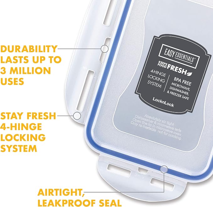 LOCK & LOCK Easy Essentials Pantry Food storage containers with lids/Pantry storage/Airtight containers, BPA free - Square - 11 cup - Great for Sugar, Clear, Square - 88 Ounce (Pack of 2)