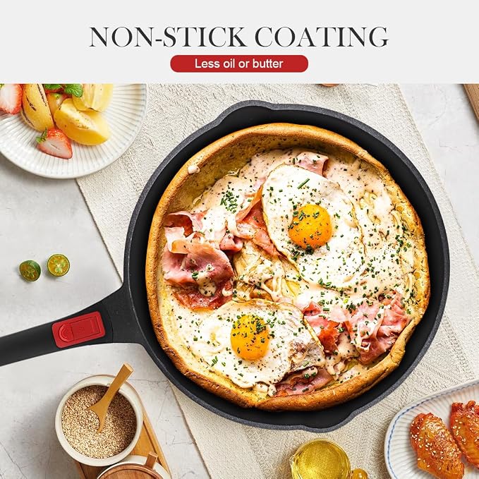 Small 8 Inch Frying Pan Skillet with Lid, Non Stick Saute Pan, Egg Pan Nonstick with Detachable Handle, Induction Compatible, Oven Safe, PFOA PFOS APEO Free, Red