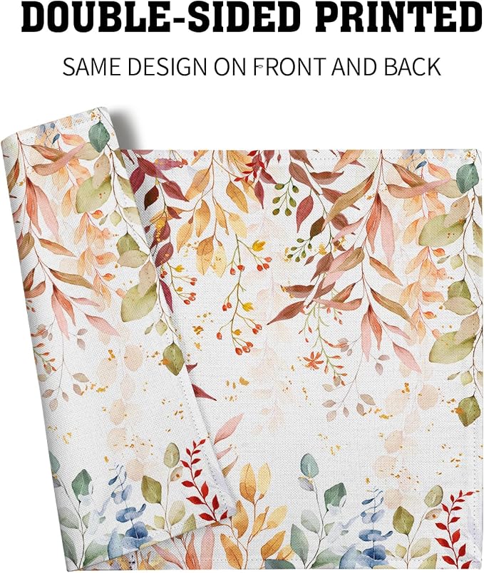 Fall Eucalyptus Leaf Table Placemats Set of 4, Colorful Leaves Heat-Resistant Tabletop Place Mats 12x18 Inch Autumn Seasonal Outdoor Table Mats Decorations for Party Dining Kitchen