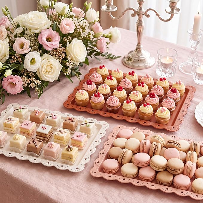 6 Pcs Brown Serving Trays Plastic Platters Dessert Cupcake Holder Party Supplies 14.4 x 9.3 Inches Rectangular Cookie Snack Display Tray for Wedding Restaurant