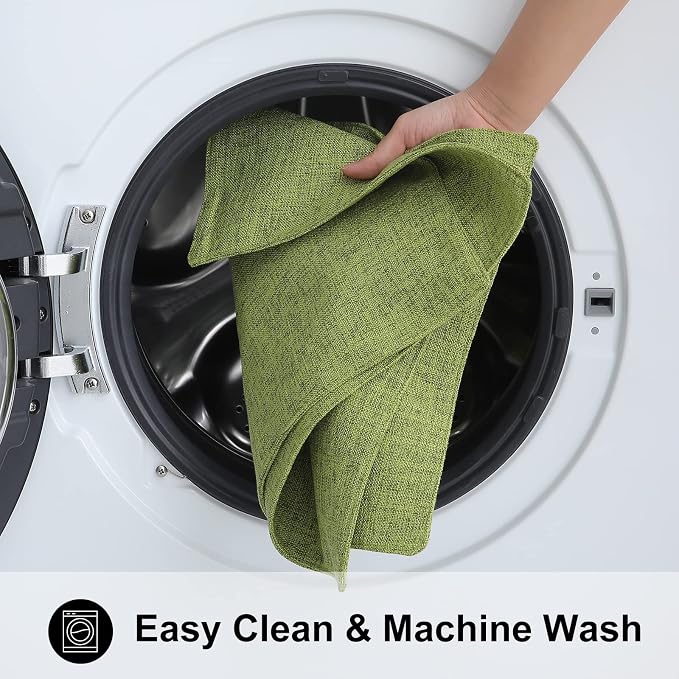 Faux Cotton Linen Placemats Set of 6, Cloth Washable Farmhouse Dining Table Mats for Indoors & Outdoors, Easy to Clean, Grass Green, 13 x 19 Inch