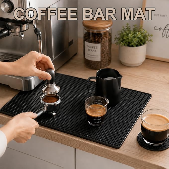 4 Pack Bar Mats for Countertop, Bacohay 18" x12" Rubber Coffee Bar Mat | Non-slip dish drying mats with 4 coasters, Easy to clean spill mats for bartending, coffee bar, kitchen, restaurant, home bar