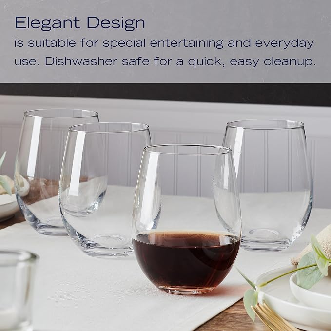 Mikasa Lana Stemless Wine Glasses, Set of 4, 18 Ounce, Clear