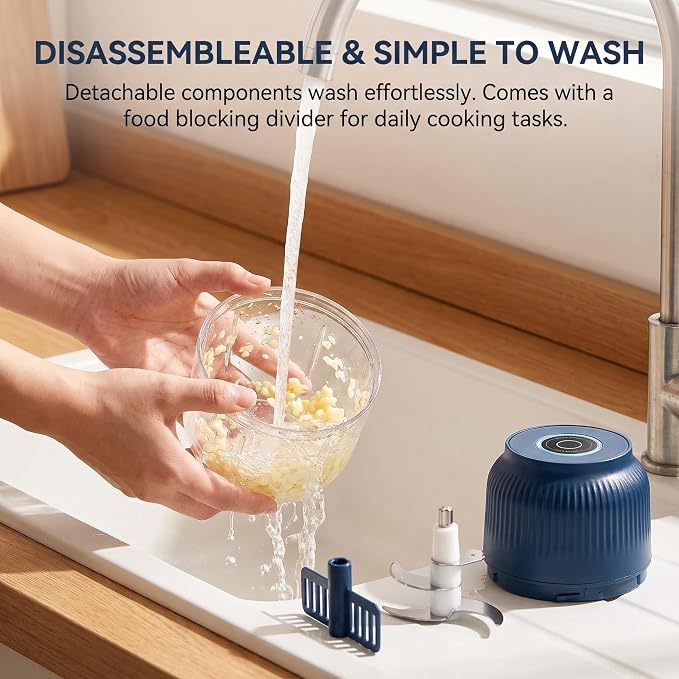 Electric Garlic Chopper, Mini Portable Veggie Chopper Garlic Mincer Onion Chopper, Rechargeable Cordless Food Processor & Food Chopper for Ginger Chili Nut Meat Vegetables, 400ml (Blue)