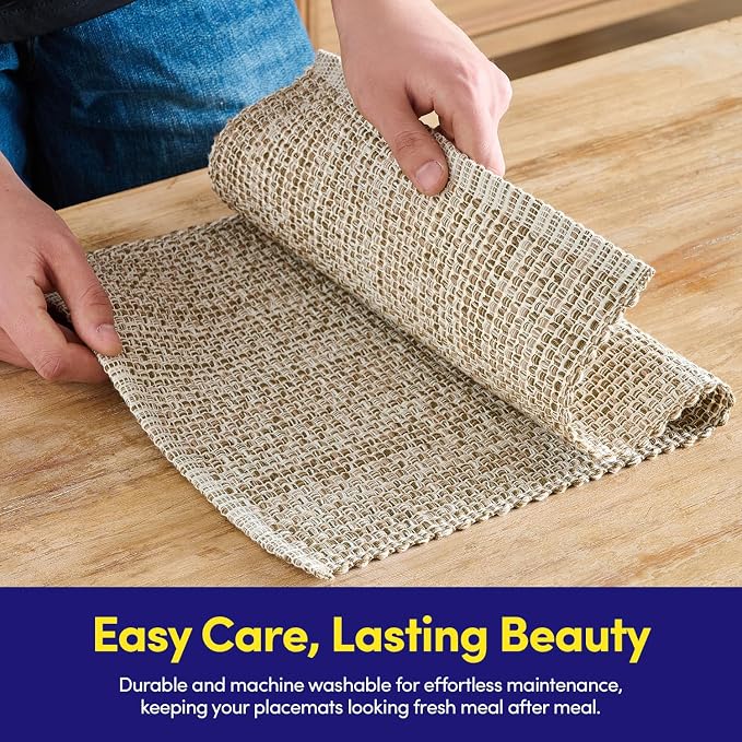 Sweet Home Collection 100% Cotton Placemats for Dining Room Rectangle Two Tone Woven Fabric 13" x 19" Soft Durable Table Mat Set, Set of 6, Eggshell