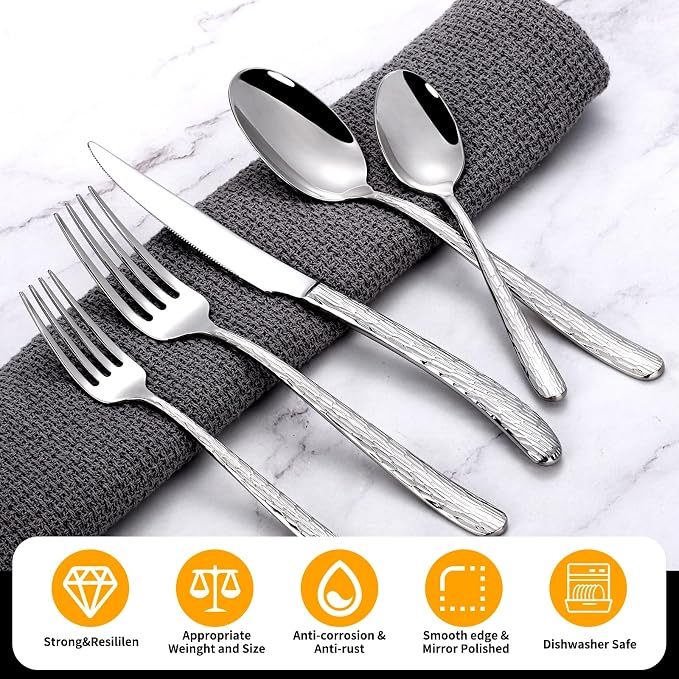60 Piece Heavy Duty Stainless Steel Silverware Set for 12, Compralo Luxury Mirror Polish Cutlery Set Flatware Set for Formal Dining & Entertaining, Dishwasher Safe for Heavy Use