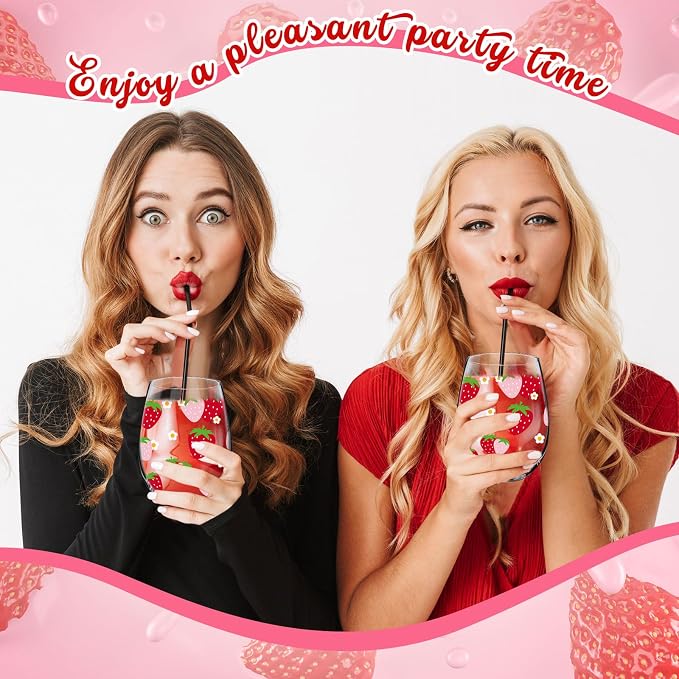Sliner 2 Pack 17oz Strawberry Stemless Wine Glasses for Women Strawberry Cups Colorful Conversation Drinking Glass for Gift Birthday Party Supplies Graduation Gifts Theme Events
