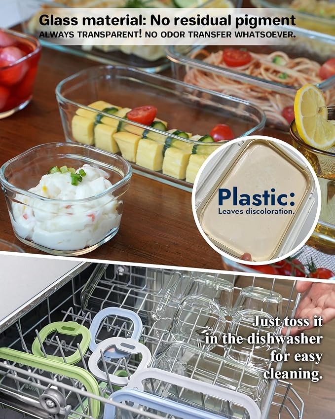 7-Pack Glass Food Storage Containers with Tempered Lids – Borosilicate, Airtight, Oven-Safe (-4°F~950°F), BPA-Free, 1Cup*4 & 2.3Cup*2 & 5.7Cup*1(Light blue)