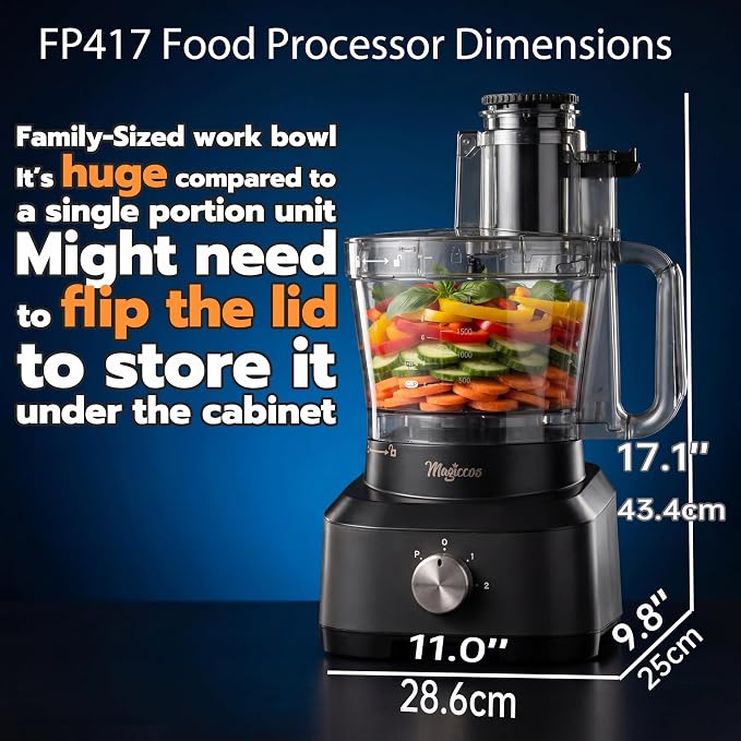 14-Cup French-Fry-Cutter Large Food-Processors - Large Feed Chute, Grey Color, Cheese Shredding, Meat Chopping, Shredding and Slicing, Mixing and Doughing, for Home Use