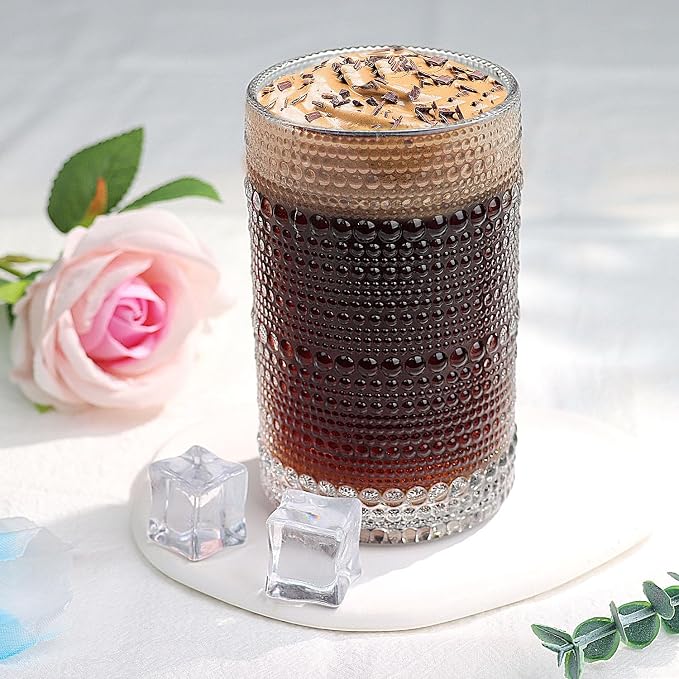 Hobnail-Drinking Glasses 13oz Vintage Glassware Sets Cocktail Juice Glasses Set of 6