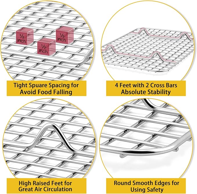 P&P CHEF 11.75 Inch Stainless Steel Cooling Baking Rack Set of 2 | Grid Cooking Racks for Griddle Roasting Grilling Warming, Good for Friends or Family, Oven & Dishwasher Safe, Heavy Duty