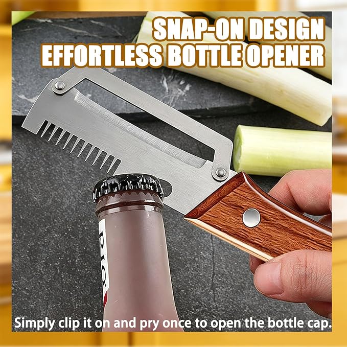 2Pcs Multi Functional Vegetable Peeler for Kitchen, with Bottle Opener and Wooden Handle, 3-in-1 Stainless Steel Kitchen Tool for Fruit Potato Pumpkin(3 in 1)