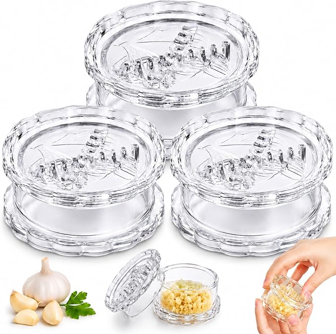 2PCS Clear Manual Garlic Twister and Ginger Mincer Tool, Manual Garlic Twister and Mincer, Garlic Crusher, Garlic Grinder, Compact Garlic Mincer Tool, Ginger, Herbs (White-3PC)