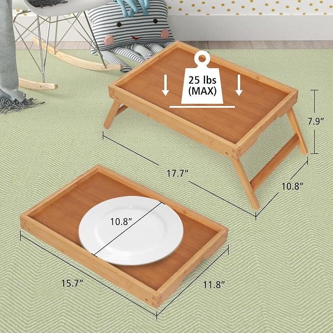 Artmeer FSC 100% Bamboo Bed Trays, Medium, 2-Pack, Natural | Two FSC 100% bamboo bed trays with folding legs and handles for meals, reading, laptops and serving in bed.