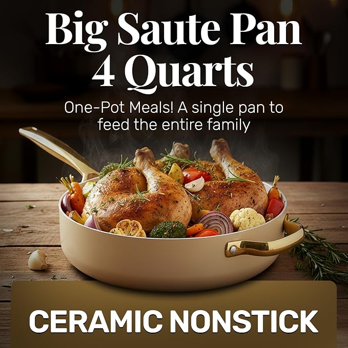 GOTHAM STEEL 4Qt Saute Pan with Lid, 12 Inch Deep Frying Pan with Lid, Large Nonstick Skillet with Lids for Cooking, Oven Safe Skillet, Family Sized Frying Pans Non stick, Dishwasher Safe