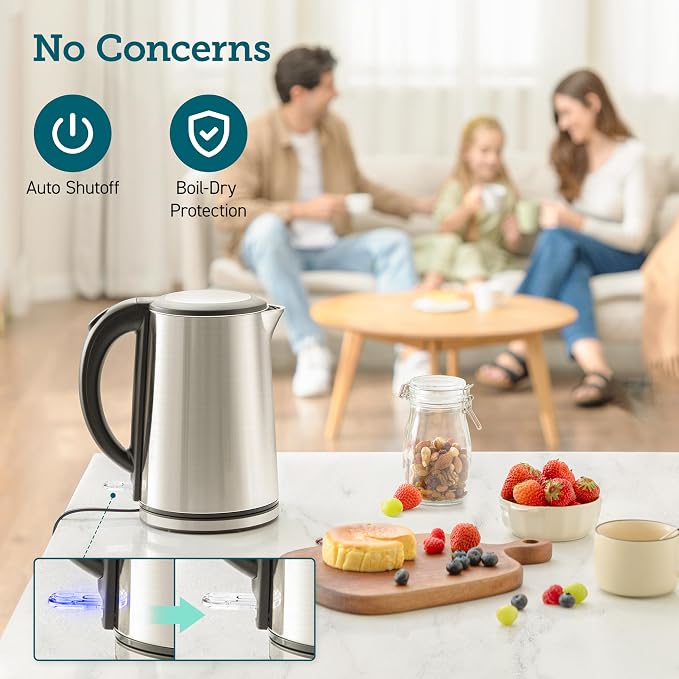 Cosori Stainless Steel Electric Kettle, Plastic-Free Interior, 1.5L, Silver | Cool-Touch Double-Wall, Auto Shut-Off, Boil-Dry Protection, Tea Kettle, Hot Water Boiler, 1500W