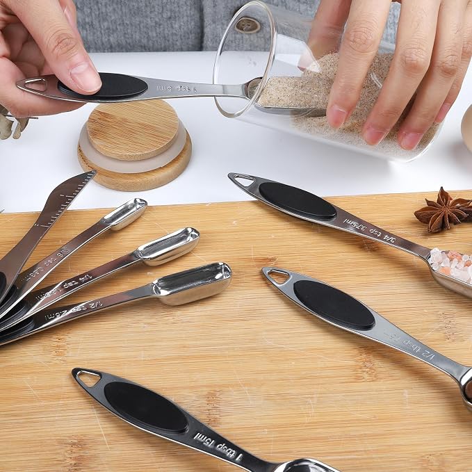 Measuring Cups and Spoons Set of 16 Magnetic Measuring Spoons Set | Stainless Steel Stackable Measuring Cups Magnetic Measuring Spoons with 1 Leveler for Dry and Liquid Ingredients