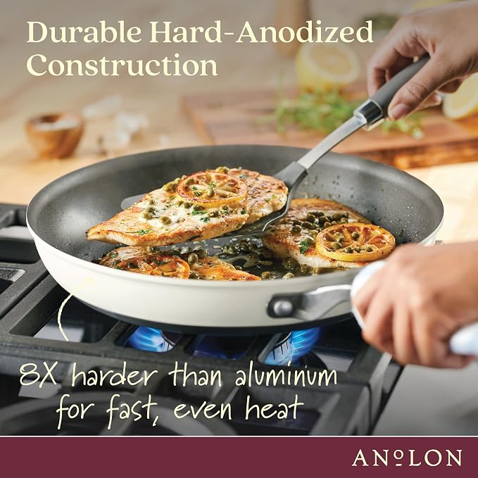 Anolon Achieve Hard Anodized Nonstick Cookware Pots and Pans Set, 9 Piece - Cream