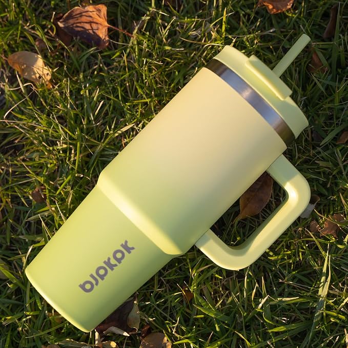 BJPKPK 40 oz Insulated Tumbler with Handle & Straw, Stainless Steel | Double Wall Vacuum Insulation, Leak Proof, BPA Free, Dishwasher Safe, Cupholder Friendly, Travel & Outdoor, Bubble Gum