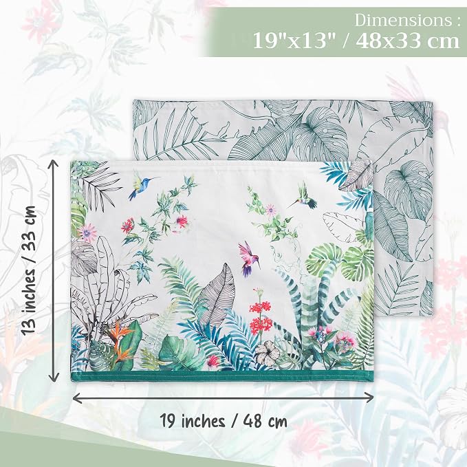 Maison d' Hermine Placemats Set of 4 Reusable 100% Cotton (13"x19") | Cloth Place Mats Washable Table Mats for Kitchen Dining Party Wedding Hotel Home Restaurant Spring Summer - Tropiques