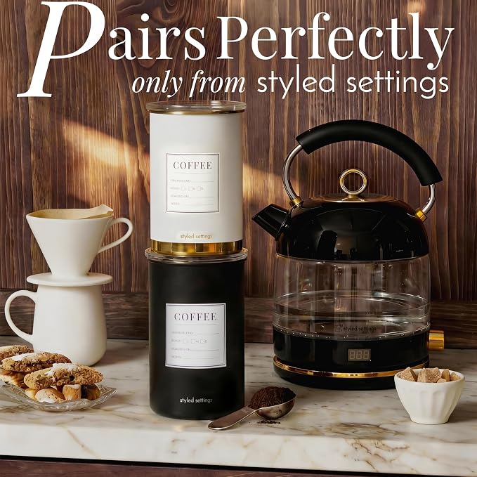STYLED SETTINGS Coffee Storage Container, Airtight Coffee Bean Storage | Stainless Steel, BPA Free, Food Grade, Airtight, Vacuum Effect, Stackable