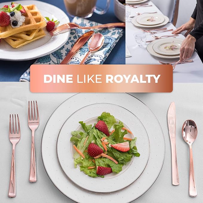 75-Pcs Heavy Duty (Rose Gold) Plastic Silverware Set, Disposable Cutlery Set, Great for Parties, Weddings, and Catering, Flatware Utensils Included: 25 Forks, 25 Spoons, 25 Knives, Stock Your Home