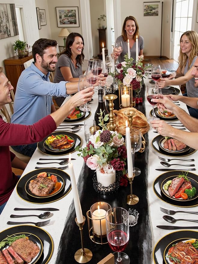 180 Pieces Black Plastic Silverware - Plastic Silverware Set Include 60 Forks, 60 Knives, 60 Spoons - Heavy Duty Black Disposable Cutlery - Disposable Utensils for New Year, Wedding