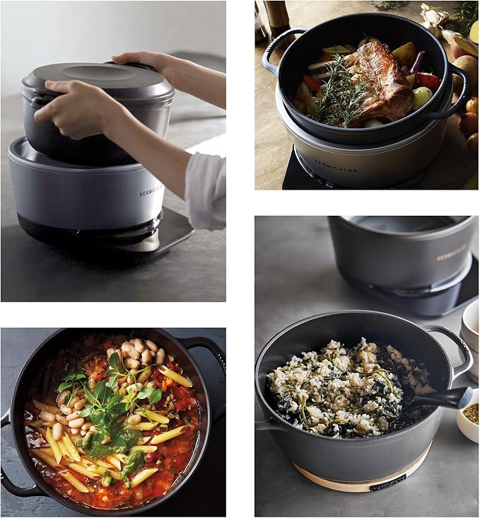 Vermicular Musui–Kamado Cast Iron Induction Cooker, Charcoal | Precision Temperature Control, Waterless Cooking, Non-Toxic Enameled Cast Iron Pot, Japanese Multicooker & Rice Cooker (120V)