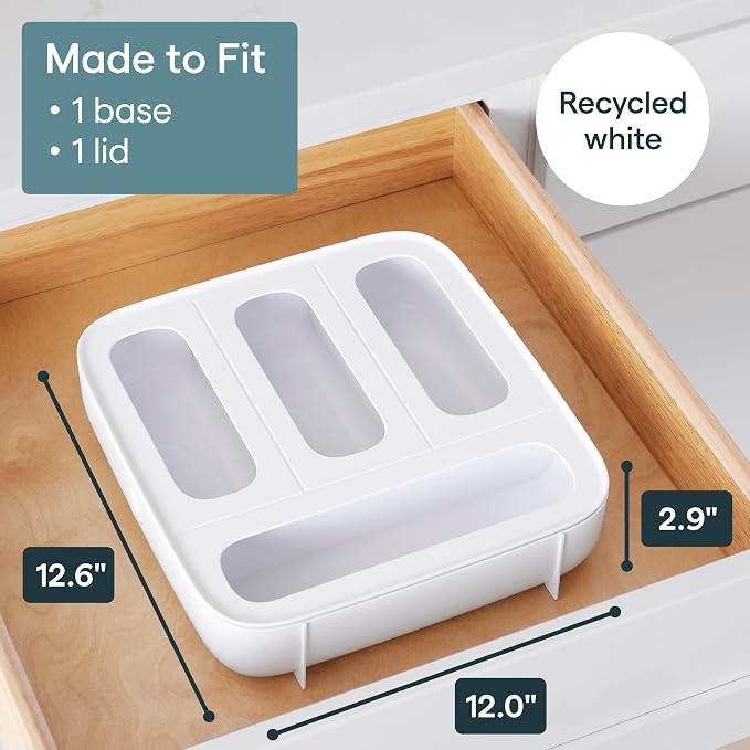 YouCopia StoraBag Food Bag Dispenser, Family Size 4-Slot, Plastic Sandwich Bags Drawer Organizer for Kitchen Storage