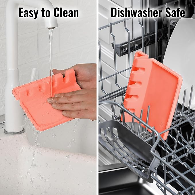 Zulay Kitchen Silicone Utensil Rest with Drip Pad for Multiple Utensils - BPA-Free, Heat-Resistant Spoon Rest & Spoon Holder for Stove Top - Kitchen Utensil Holder for Ladles & Tongs - Peach Bud