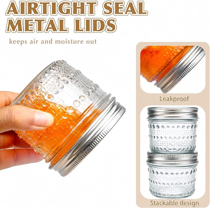 Mason Jars 4 Oz with Lids 24 Packs, Vintage Small Glass Canning Jars with Silver Metal Lids for Storing, Seasoning, Honey, Jam, Home Decor, Candle and DIY Crafts