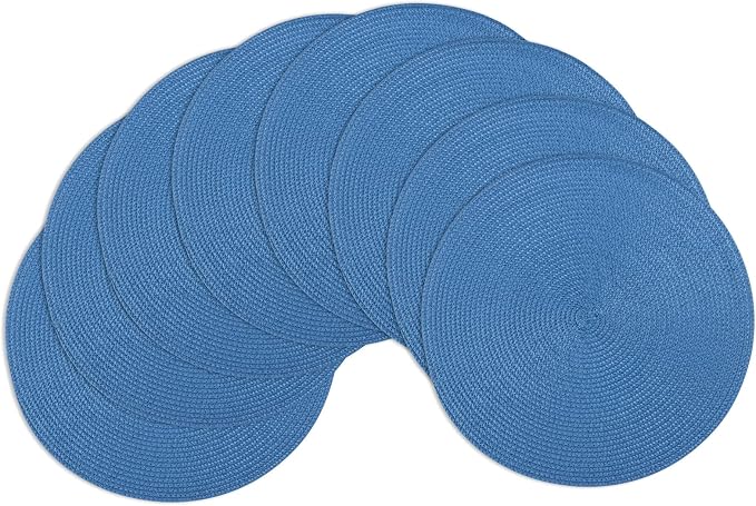 Winknowl Round Braided Placemats Set of 8 Washable Woven Heat Resistant Table Mats for Kitchen Dining Tables 15 inch Round Place Mats (Blue,8pcs)