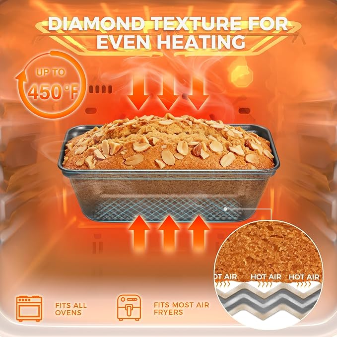 3 Pack Nonstick Mini Loaf Pans, 6 x 3.3 x 2 Inch Small Bread Pans for Homemade Bread, Tiny Banana Baking Tins with Diamond Texture, Non-toxic Mini Meatloaf Pans Set, Dark Gray