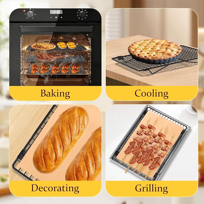 3Pcs Collapsible Cooling Rack, 13.4"x9.3" Cooling Racks with 50 Pcs Baking Paper | Wire Cookie Cooling Racks For Cooking & Baking, Dessert Display, Drying, Dishwasher Safe, Black